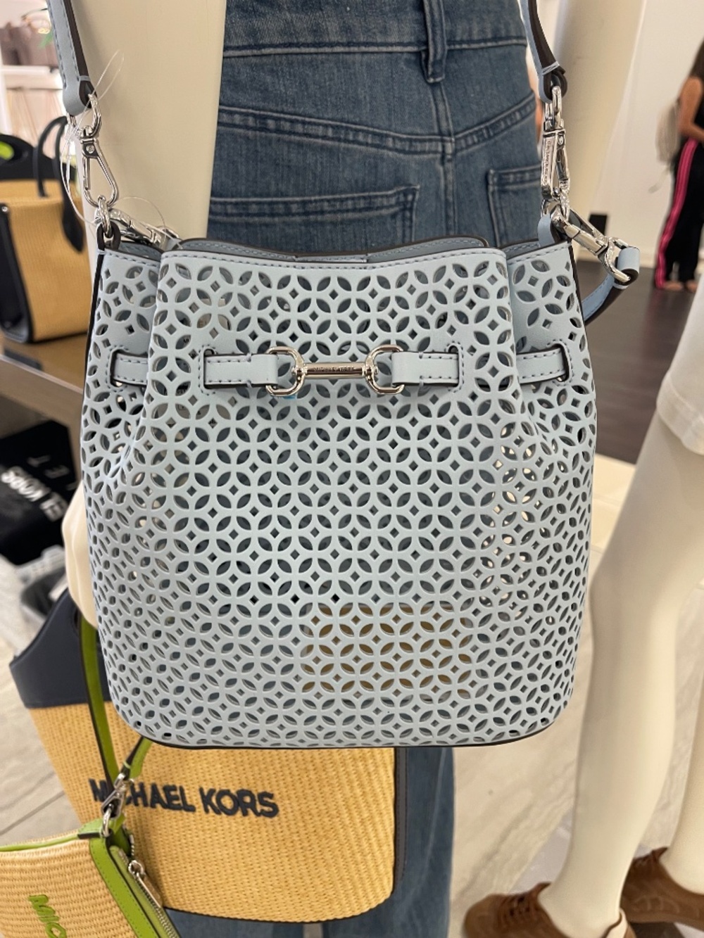 Carson Small Floral Laser Cut Bucket Crossbody Bag - Picture 16 of 16